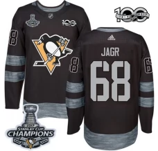 Miesten Pittsburgh Penguins Jaromir Jagr 68 Pelipaita 2017 Stanley Cup Champions 100th Anniversary Patches Musta Authentic