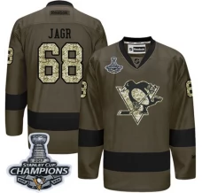 Miesten Pittsburgh Penguins Jaromir Jagr 68 Pelipaita 2017 Stanley Cup Champions Patch Camo Green Authentic