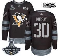 Miesten Pittsburgh Penguins Matt Murray 30 Pelipaita 2017 Stanley Cup Champions 100th Anniversary Patches Musta Authentic