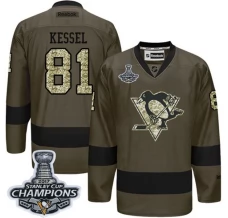 Miesten Pittsburgh Penguins Phil Kessel 81 Pelipaita 2017 Stanley Cup Champions Patch Camo Green Authentic