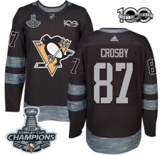 Miesten Pittsburgh Penguins Sidney Crosby 87 Pelipaita 2017 Stanley Cup Champions 100th Anniversary Patches Musta Authentic