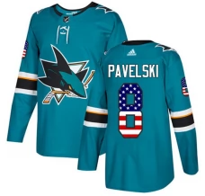 Miesten San Jose Sharks Joe Pavelski 8 Pelipaita USA Flag Fashion Teal Authentic