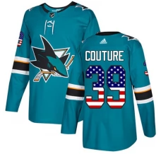 Miesten San Jose Sharks Logan Couture 39 Pelipaita USA Flag Fashion Teal Authentic