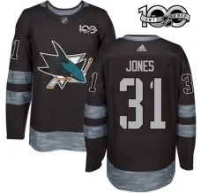 Miesten San Jose Sharks Martin Jones 31 Pelipaita 1917-2017 100th Anniversary Patch Musta Authentic