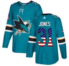 Miesten San Jose Sharks Martin Jones 31 Pelipaita USA Flag Fashion Teal Authentic
