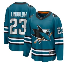 Miesten San Jose Sharks Oskar Lindblom 23 Pelipaita Teal Breakaway Koti
