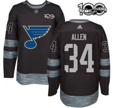 Miesten St. Louis Blues Jake Allen 34 Pelipaita 1917-2017 100th Anniversary Patch Musta Authentic