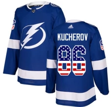 Miesten Tampa Bay Lightning Nikita Kucherov 86 Pelipaita USA Flag Fashion Sininen Authentic