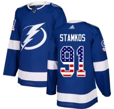 Miesten Tampa Bay Lightning Steven Stamkos 91 Pelipaita USA Flag Fashion Sininen Authentic