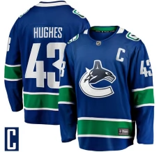 Miesten Vancouver Canucks Quinn Hughes 43 Pelipaita Captain Patch Sininen Breakaway Koti