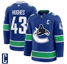 Miesten Vancouver Canucks Quinn Hughes 43 Pelipaita Captain Patch Sininen Premium Koti