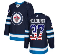 Miesten Winnipeg Jets Connor Hellebuyck 37 Pelipaita USA Flag Fashion Navy Authentic