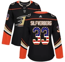 Naisten Anaheim Ducks Jakob Silfverberg 33 Pelipaita USA Flag Fashion Musta Authentic