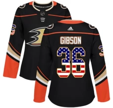 Naisten Anaheim Ducks John Gibson 36 Pelipaita USA Flag Fashion Musta Authentic