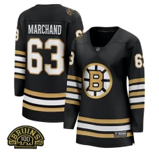 Naisten Boston Bruins Brad Marchand 63 Pelipaita 100th Anniversary Patch Musta Premier Breakaway Vaihtoehtoinen