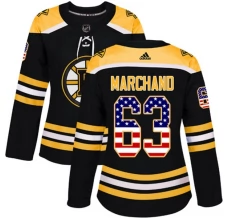 Naisten Boston Bruins Brad Marchand 63 Pelipaita USA Flag Fashion Musta Authentic