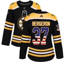 Naisten Boston Bruins Patrice Bergeron 37 Pelipaita USA Flag Fashion Musta Authentic