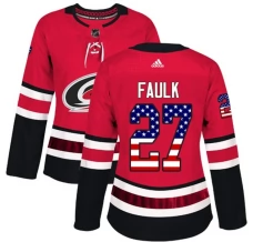 Naisten Carolina Hurricanes Justin Faulk 27 Pelipaita USA Flag Fashion Punainen Authentic