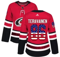Naisten Carolina Hurricanes Teuvo Teravainen 86 Pelipaita USA Flag Fashion Punainen Authentic