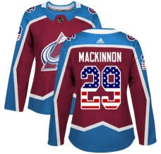 Naisten Colorado Avalanche Nathan MacKinnon 29 Pelipaita USA Flag Fashion Burgundy Punainen Authentic