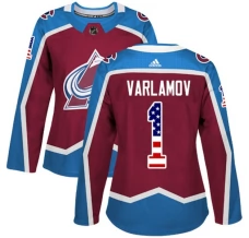 Naisten Colorado Avalanche Semyon Varlamov 1 Pelipaita USA Flag Fashion Burgundy Punainen Authentic