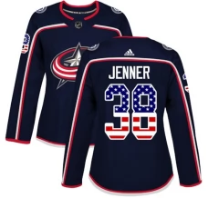 Naisten Columbus Blue Jackets Boone Jenner 38 Pelipaita USA Flag Fashion Navy Authentic