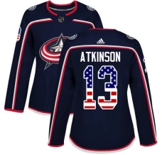 Naisten Columbus Blue Jackets Cam Atkinson 13 Pelipaita USA Flag Fashion Navy Authentic