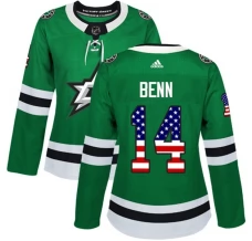 Naisten Dallas Stars Jamie Benn 14 Pelipaita USA Flag Fashion Kelly Green Authentic