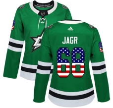 Naisten Dallas Stars Jaromir Jagr 68 Pelipaita USA Flag Fashion Kelly Green Authentic