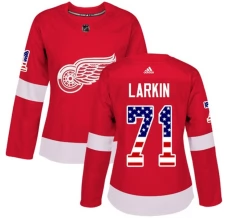 Naisten Detroit Red Wings Dylan Larkin 71 Pelipaita USA Flag Fashion Punainen Authentic