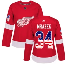 Naisten Detroit Red Wings Petr Mrazek 34 Pelipaita USA Flag Fashion Punainen Authentic