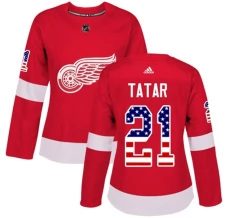Naisten Detroit Red Wings Tomas Tatar 21 Pelipaita USA Flag Fashion Punainen Authentic