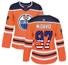 Naisten Edmonton Oilers Connor McDavid 97 Pelipaita USA Flag Fashion Oranssi Authentic