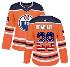Naisten Edmonton Oilers Leon Draisaitl 29 Pelipaita USA Flag Fashion Oranssi Authentic