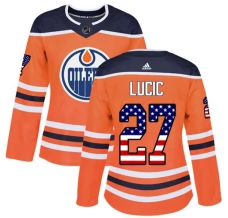Naisten Edmonton Oilers Milan Lucic 27 Pelipaita USA Flag Fashion Oranssi Authentic
