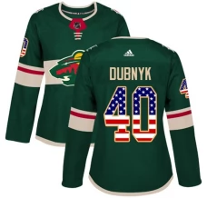 Naisten Minnesota Wild Devan Dubnyk 40 Pelipaita USA Flag Fashion Vihreä Authentic