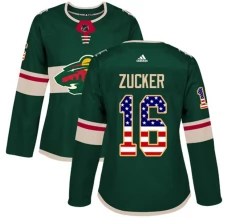 Naisten Minnesota Wild Jason Zucker 16 Pelipaita USA Flag Fashion Vihreä Authentic