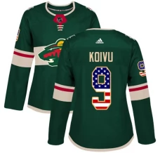 Naisten Minnesota Wild Mikko Koivu 9 Pelipaita USA Flag Fashion Vihreä Authentic