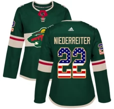 Naisten Minnesota Wild Nino Niederreiter 22 Pelipaita USA Flag Fashion Vihreä Authentic