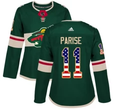 Naisten Minnesota Wild Zach Parise 11 Pelipaita USA Flag Fashion Vihreä Authentic