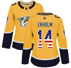 Naisten Nashville Predators Mattias Ekholm 14 Pelipaita USA Flag Fashion Kulta Authentic