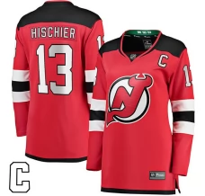 Naisten New Jersey Devils Nico Hischier 13 Pelipaita Captain Patch Punainen Breakaway Koti