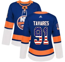 Naisten New York Islanders John Tavares 91 Pelipaita USA Flag Fashion Sininen Authentic