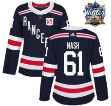 Naisten New York Rangers Rick Nash 61 Pelipaita 2018 Winter Classic Patch Navy Authentic
