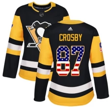 Naisten Pittsburgh Penguins Sidney Crosby 87 Pelipaita USA Flag Fashion Musta Authentic