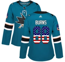 Naisten San Jose Sharks Brent Burns 88 Pelipaita USA Flag Fashion Teal Authentic