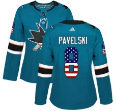 Naisten San Jose Sharks Joe Pavelski 8 Pelipaita USA Flag Fashion Teal Authentic