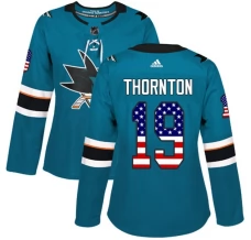Naisten San Jose Sharks Joe Thornton 19 Pelipaita USA Flag Fashion Teal Authentic