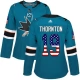 Naisten San Jose Sharks Joe Thornton 19 Pelipaita USA Flag Fashion Teal Authentic