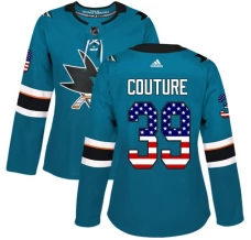 Naisten San Jose Sharks Logan Couture 39 Pelipaita USA Flag Fashion Teal Authentic